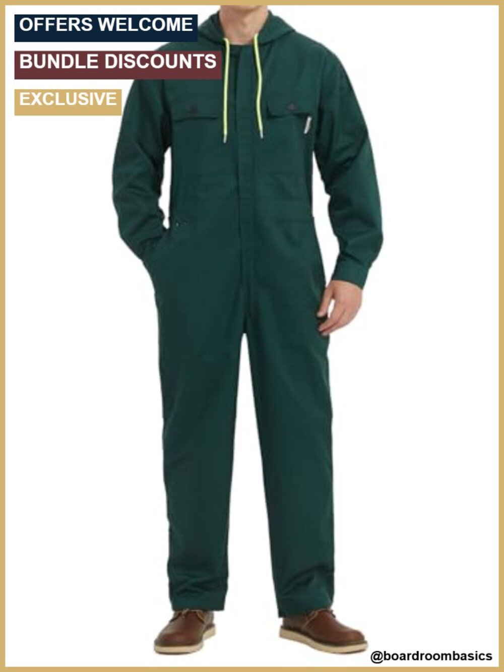 Mens Cotton Blend Long Sleeve Hooded Coverall Zip Overall Mechanic Work Jumpsuit